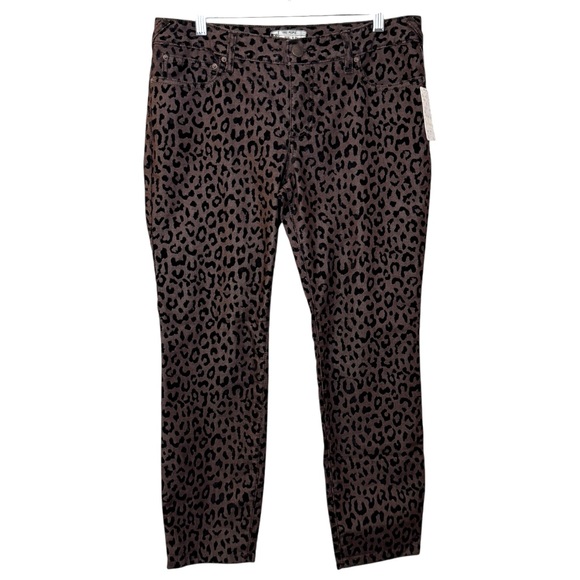 NWT Free People mocha combo leopard print textured skinny cropped ankle jeans 31 - Picture 1 of 13